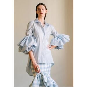 Leal Daccarett Ila Tiered Sleeve Cotton Blouse Size 2 *See Measurements*